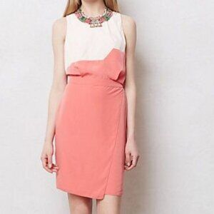 ANTHROPOLOGIE Coral Wave Shift Dress Sleeveless Pink & Cream Sachin + Babi NEW